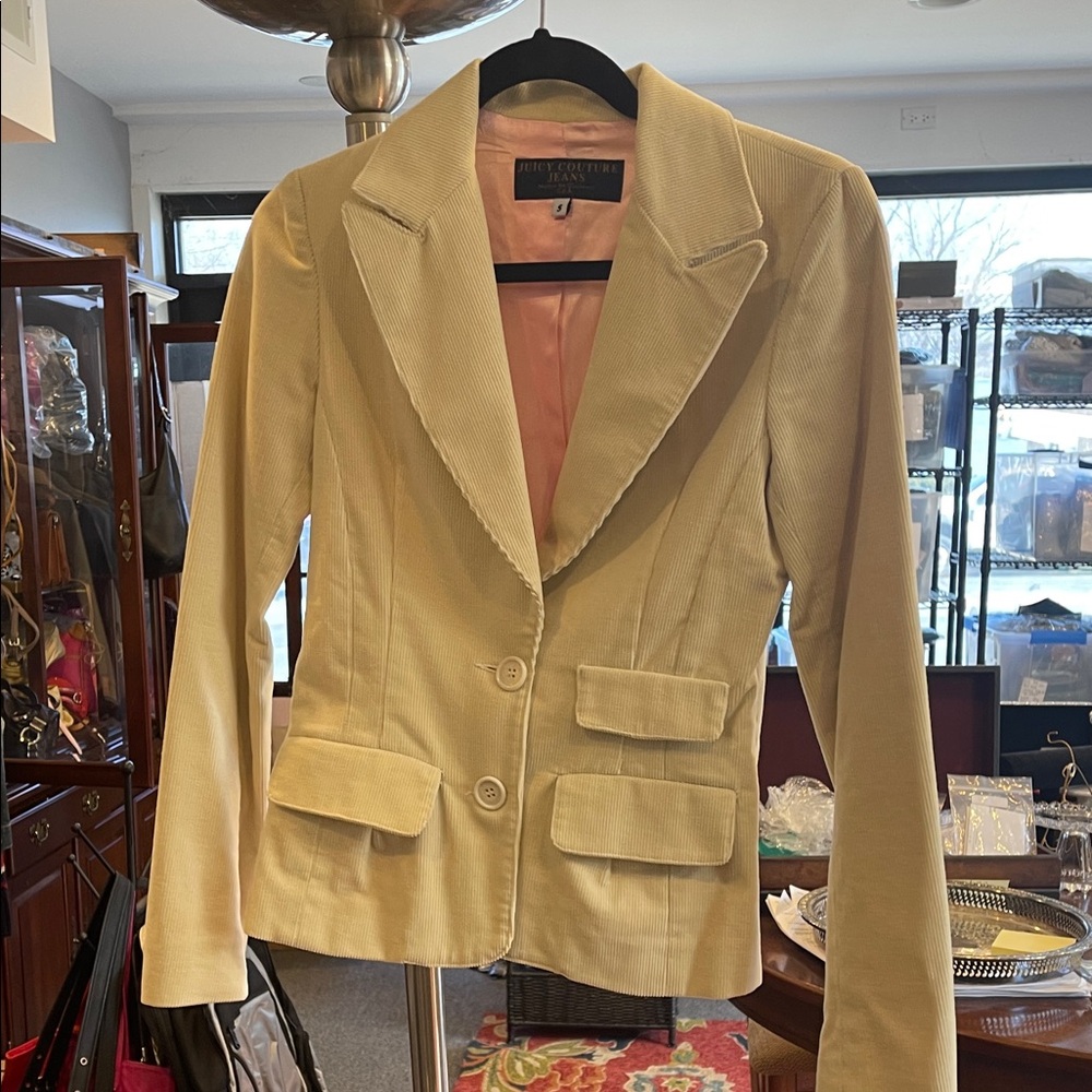 Juicy Couture Corduroy Blazer Jacket Beige Tan Made in USA SZ Small Y2K Preppy